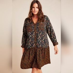 Maeve Black Floral Print Dress with Red and Yellow Accents